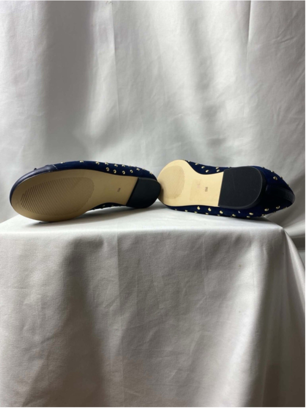 Talbots Women's Navy Suede Studded Slip-On Ballet Flats Bow Round Toe 5 Casual - Picture 10 of 10